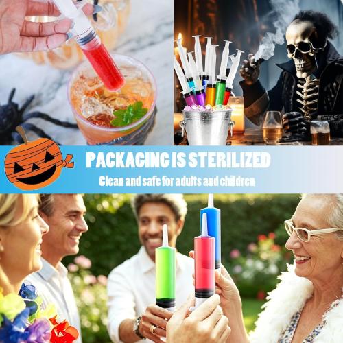 125 Pack Jello Syringes with Caps, 10ml Reusable Plastic Syringes for Party Desserts, Jelly, Pudding, Juice - BPA-Free Halloween Thanksgiving Christmas Birthday Supplies