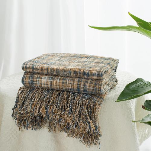 Chenille Throw Blanket for Couch with Tassels,60X80 Soft Lightweight Knitted Boho Decorative Blankets for Bed and Sofa,Blue and Yellow