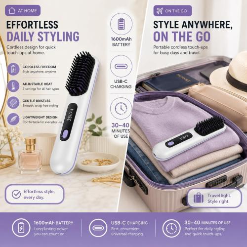 cocoony-Hairbrush Cordless Ionic Hair Straightener Brush