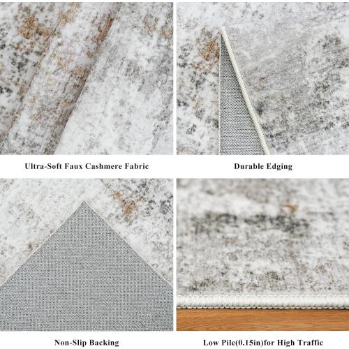 Washable 7x10 Area Rug for Living Room– Soft Non-Slip Carpet for Bedroom Dining Room,Modern Neutral Abstract Low Pile Stain-Resistant (Beige Grey)