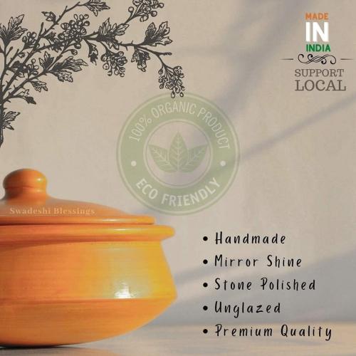 Swadeshi Blessings HandMade Unglazed Clay Pot for Cooking with Lid,2.8L,Red
