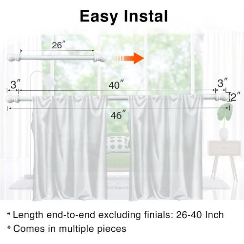 1 Inch White Curtain Rod for Windows 26 to 42 Inch with Window Treatment Hardware - Decorative Bedroom Kitchen Drapery Window Curtain Rod and Bracket Set for Drapes and Curtains