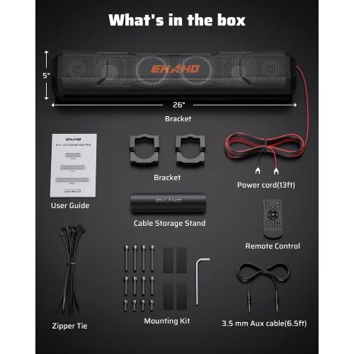 Ehaho 26 Inch 6 Speaker UTV Sound Bar, Bluetooth Golf Cart Speakers [Color Changing RGB & Strobe Light] IP66 Waterproof ATV Speaker System, SXS SoundBar Compatible with Polaris RZR CFmoto Can-Am