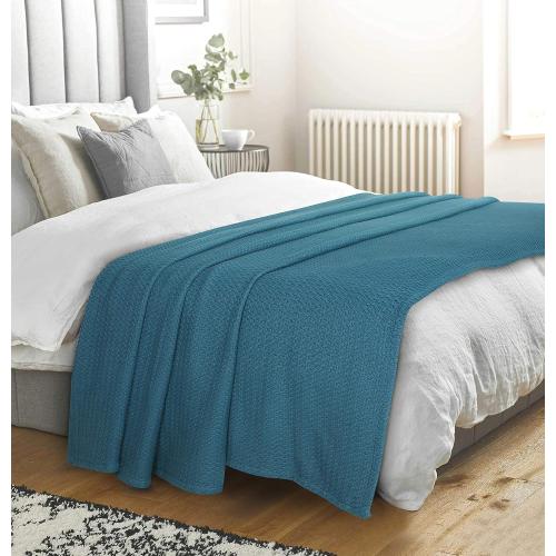 Elvana Home 100% Cotton Bed Blanket, Breathable Bed Blanket King Size, Cotton Thermal Blankets King, Perfect for Layering Any Bed for All Season, Teal Green