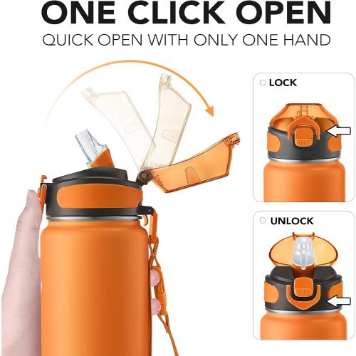 Enerbone 32 oz Insulated Water Bottle, Stainless Steel Bottle with Carrying Strap, Double-Wall Vacuum Insulation Design, Leakproof Sports Bottle with Straw, Keep Drinks Cold or Hot for Hours