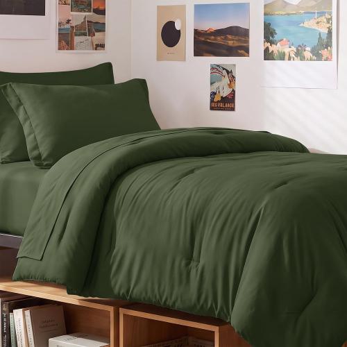 Twin XL Comforter Set Olive Green, 5 Pieces Bed in a Bag