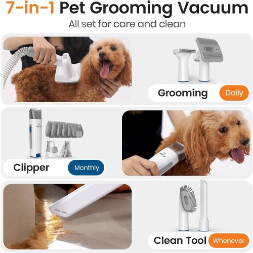 oneisall Dog Grooming Vacuum,7 in 1 Grooming kit Tools with Low Noise