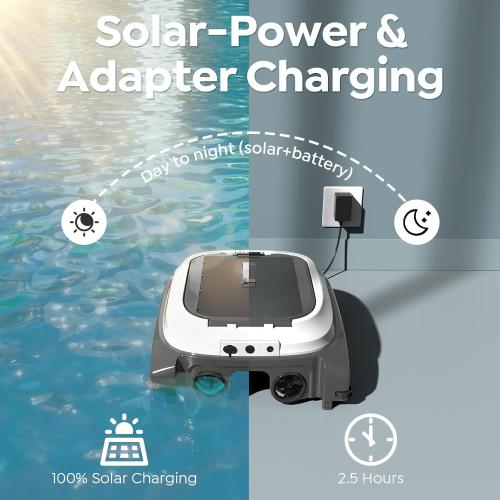 Pleco SK01 Solar Powered Pool Surface Skimmer Robot – APP Controlled, 24/7 Auto Cleaning, Dual Charging, Obstacle Avoidance, Large Filter, Fits Most Pools (Gray White)