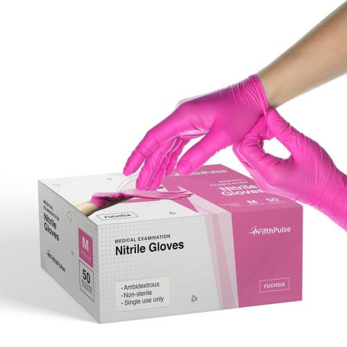 Medium Nitrile Exam Latex Free and Powder Free Gloves in Fuchsia - (Box of 50)