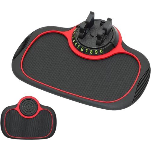 Multifunction Car Anti-Slip Mat,Car Anti Slip Mat Phone Holder For Dashboard,Multifunctional Car Dashboard Phone Holder,With Temporary Parking Numbe For Phone Sunglasses Keys (Square red and black)