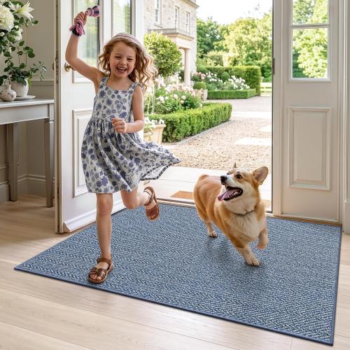 LUMI Ultra Thin Indoor Door Mat 36x56, Entrance Doormat, Navy Blue