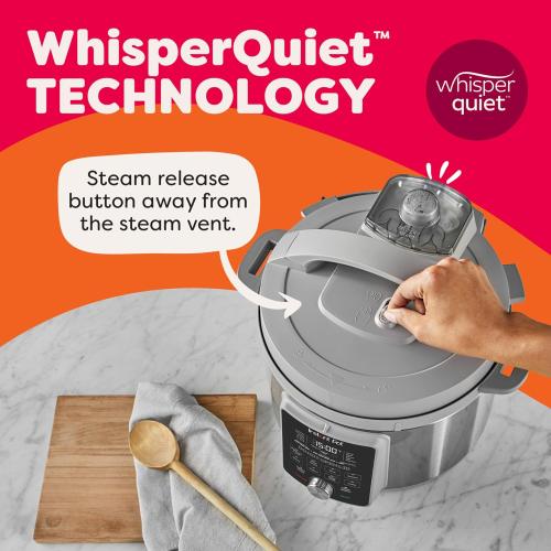 Instant Pot, 6-Quart Whisper Quiet 9-in-1 Electric Pressure Cooker, Slow Rice Steamer, Sauté, Yogurt Maker, Warmer & Sterilizer, Free App with 800  Recipes, Stainless Steel