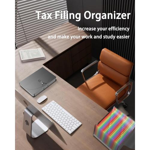Expanding File Folder, 24 Pocket Accordion A4 Letter Size Portable Document Organizer with Colored Tabs, Expandable Bill Coupon Folder - Black