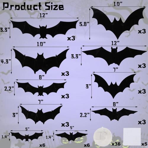 DR.DUDU 36 Pack Halloween Bats Wall Decor Halloween Decorations Indoor