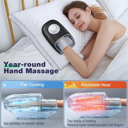 Mothers Day Gifts for mom, Hand Massager with Heat and Compression, 3D Machine for Hand and Finger Relief, 6 Levels Pressure Point Therapy for Wrist & Palm Kneading, Gifts for Women, FSA Black
