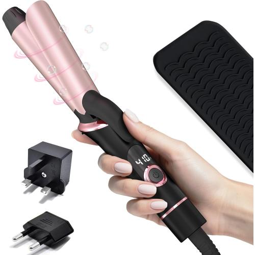 Travel Curling Iron, Dual Voltage with European, UK Plug Adapter, Small Hair Curler for Women, 5 Temperature Settings for All Hair Types up to 410℉,0.99 Inch