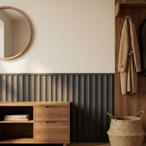 Vertical Slat Accent Wall Panel Kit, Decorative Fluted Wood Look Wainscoting Wall Panels for Living Room Dining Room Interior Wall Decoration 10 pcs