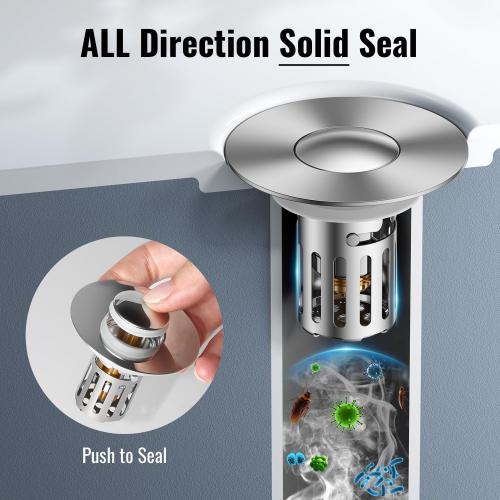 Heavy-Duty All-Metal Sink Stopper & Drain Strainer for Bathroom, Anti-Clog Anti Drain Flies/Smell Blocking/Easy Cleaning/2-Pack/Dual Drainage Modes/Pop-Up Design/Fits 1.1–2.36 Drain