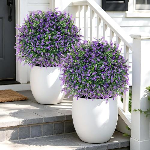 2-Pack Artificial Lavender Topiary Balls, Ground Spikes, UV Resistant