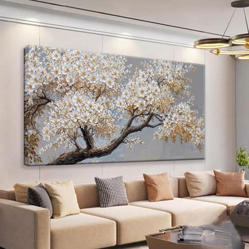 Large Wall Art Decor Modern White Flowers On Tree Artwork Prints Decor Ready To Hang Canvas Wall Art For Living Room Office Bedroom Wall Decor Kitchen 29x58 Inch‼️in packaging ‼️