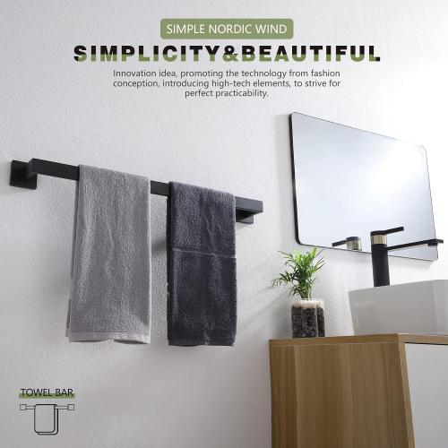 KOKOSIRI 24-Inch Single Towel Bar, Bathroom Kitchen Towel Holder, Wall Mounted SUS304 Stainless Steel Towel Rack, Matte Black, B4003BK-L24