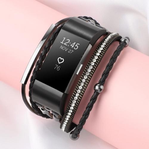 Posh Leather Band Compatible with Fitbit Charge 2 Bands, Boho Handmade Bracelet Multilayer Wrap Layered Wristbands Compatible for Women