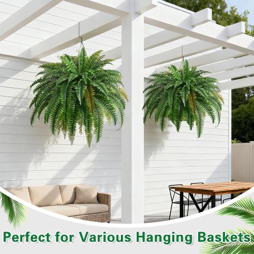2PCS 45in Fake Ferns- Large Artificial Plants Outdoor, UV Resistant Artificial Ferns for Outdoors, 60 Branches Faux Boston Fern Realistic Weatherproof Fake Plants for Porch Home Patio Hanging Decor