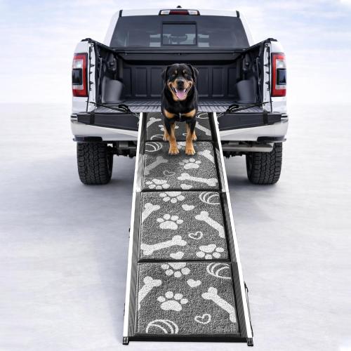 Dog Ramp for Car, SUV & Truck, 71 Long x 20 Wide, Extra Side-Strap Stability System, Non-Slip Quad-Fold Pet Ramp for Large Dogs, 250 lb Capacity (Paw Print Design)