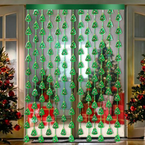 Christmas Party Backdrop Decorations 2 Pack 3.3x6.6ft Red Silver Green Photobooth Props Christmas Tree Pattern Metallic Tinsel Streamer Foil Fringe Curtains for Wall Door Ugly Sweater New Year