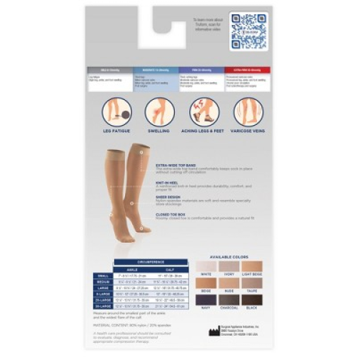 Truform Sheer Compression Stockings, 15-20 mmHg, Women's Knee High Length, 20 Denier Black 3X-Large