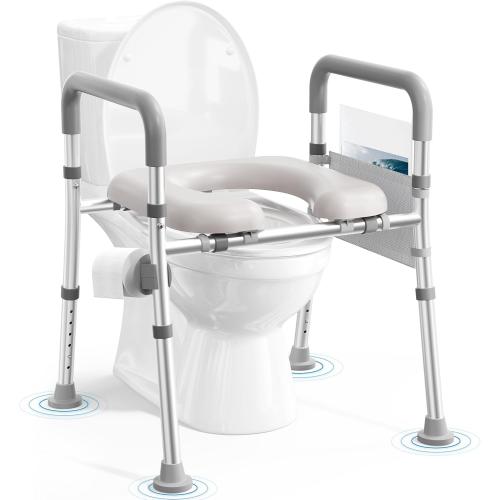 Toilet Seat Riser for Seniors, Raised Toilet Seat with Handles, Adjustable Height & Width, 400lb Handicap Elevated Toilet Seat, Fit Any Toilet