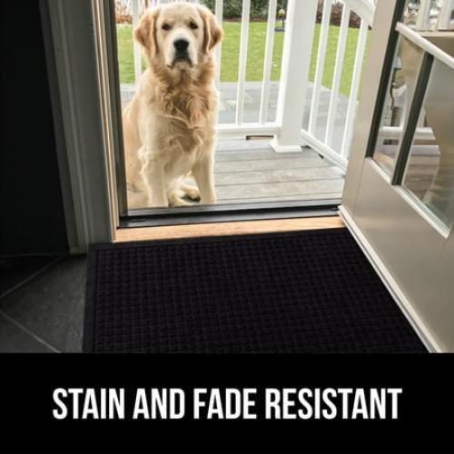 GORILLA GRIP Moisture Guard Doormat, Indoor Outdoor Rubber Backed Weather Mat, 35x23, Black