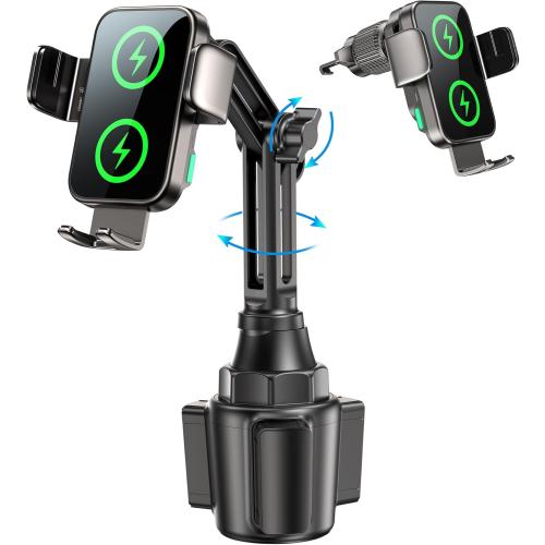 Dual Coil 15W Cup Phone Holder Mount, Wireless Car Charger Auto-Clamping Fast Charging Vent Phone Holders for Your Car for iPhone Duo/18/17/16/15/14/13/12/11 Series, Samsung Flip S25 S24 S23 S22 Ultra