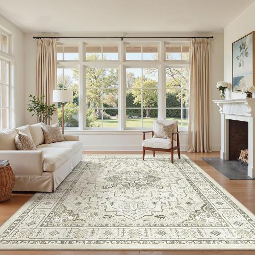 5x7 Area Rugs for Living Room,Large Washable Rug,Beige