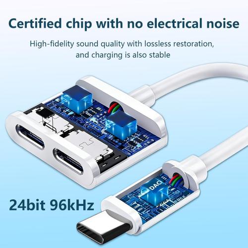 Dual USB C Headphone and Charger Adapter for iPhone, USB Type C to Aux Audio   Charge Dongle Adapter for iPhone 17/17 Pro/17 Pro Max/Air/16/16 Pro Max/15/15 Pro Max (2PACK)