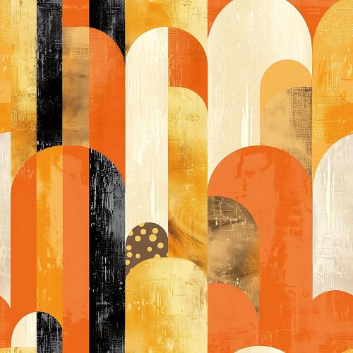 Livelynine 17.5x276 Bright Funky Peel and Stick Wallpaper Geometric Retro Orange Black Gold Yellow Wall Paper Renter Friendly Arched Vinyl Covering Watercolor Funky Pattern Contact Paper for Cabinets