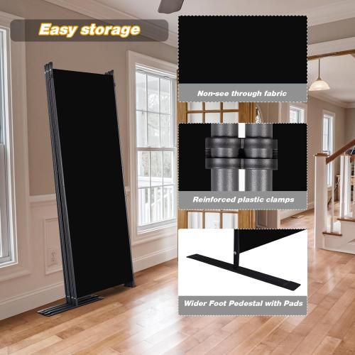 Room Divider, 6 Panel Folding Privacy Screens with Wider Feet, Black