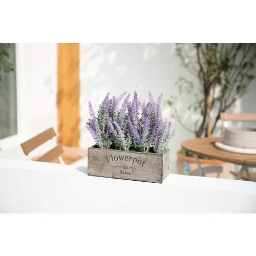 Velener Purple Artificial Lavender Flowers with Decorative Tray Wooden Box 9 Inches - Lifelike Faux Lavender Plants for Home and Office Decor, Fake Lavender Rustic Farmhouse Style