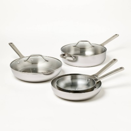 12pc Stainless Steel Cookware Set with 6pc Pan Protectors Silver - Figmint™