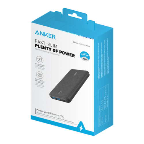 Anker PowerCore III Sense 20K USB-C Portable Battery Charger - Black