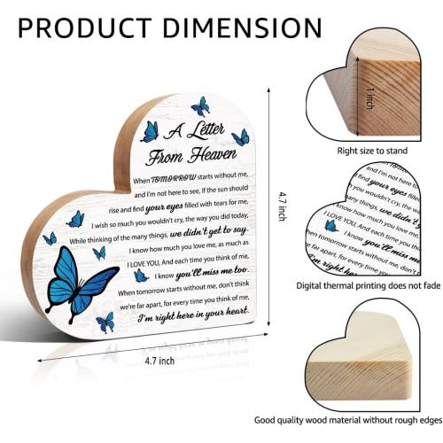 Haizct A Letter From Heaven Butterfly Wooden Heart Plaque Sign, Bereavement Condolences Grief Gifts, Memorial Verse Desk Decor Gifts for Women Mom Dad Sister BFF, Sympathy Gifts for Loss of Loved
