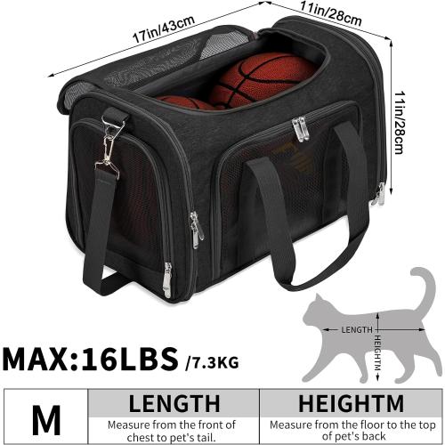 Soft-Sided Cat/Dog/Pet Carrier, Collapsible Pets Travel Carriers | for Big Cats/Small Dogs with Shoulder Strap & Removable Mat, Mesh Puppy Carry Bag, Up to 16 Lbs, TSA Airline Approved(Black)