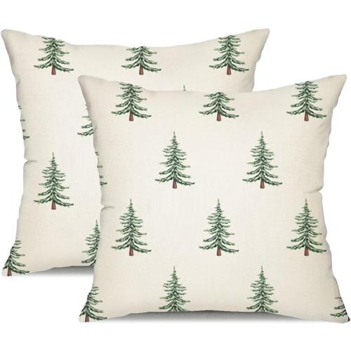 DFXSZ Christmas Pillow Covers 18x18 inch Set of 2 Christmas Tree Decorative White Throw Pillow Covers Winter Famliy Decoration for Home Couch TH-30B18