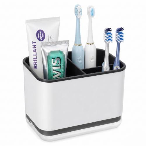 Toothbrush Holders for Bathrooms, 3 Slots Tooth Brush Holder for Bathroom Organizer Storage, Electric Toothbrush Holder and Toothpaste Holder for Countertop with Drainage