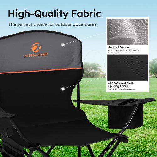 ALPHA CAMP Camping Chairs 350LBS Capacity, Heavy Duty Folding Chair with 4-Can Cooler Bag, Portable Outdoor Chair with Cup Holder for Adults, Collapsible for Tailgating, Beach, Fishing
