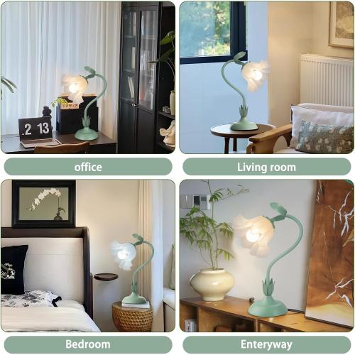 Women Bedside Table Lamps for Bedroom, Cute Flower Desk Lamp With Adjustable Flexible Gooseneck, 3 Color Temperatures Nightstand Lamp with E26 LED Bulbs, Floral Lamp for Living Room, Office ,Reading