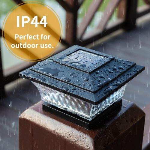 HUYIENO Solar Post Cap Lights Outdoor LED Lighting Deck Fence Cap Light Two Light Modes Warm White/Bright White Suitable for 4x4 Wooden Posts Black 2PK