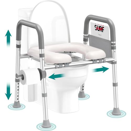 soundfuse Toilet Seat Risers for Seniors with Handles & Cozy Padded Seat | Adjustable Height & Width, 400lb, Durable Aluminum Frame, Handicap Elevated Raised Toilet Seat for Elderly, Fits Any Toilet