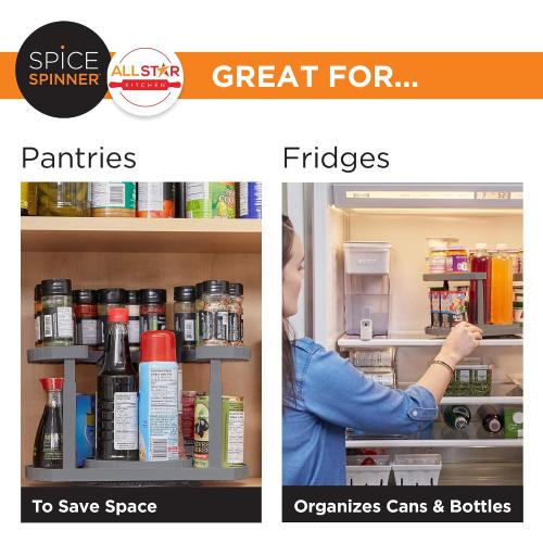 Allstar Innovations Spice Spinner Two-Tiered Spice Organizer & Holder That Saves Space, Keeps Everything Neat, Organized & Within Reach With Dual Spin Turntables- Grey