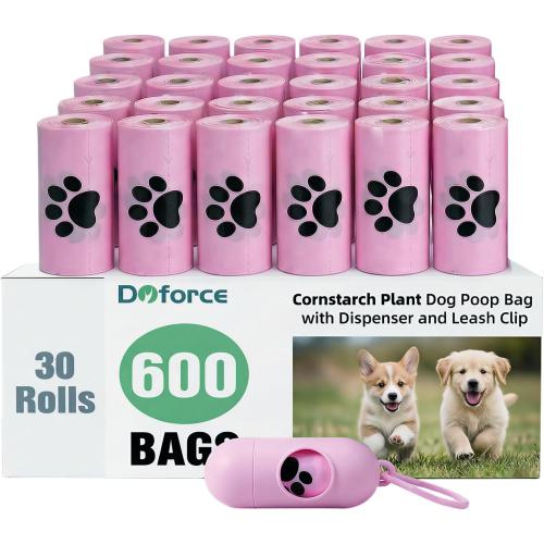 Dyforce 600 Count Dog Poop Bags Rolls with Dispenser Pink